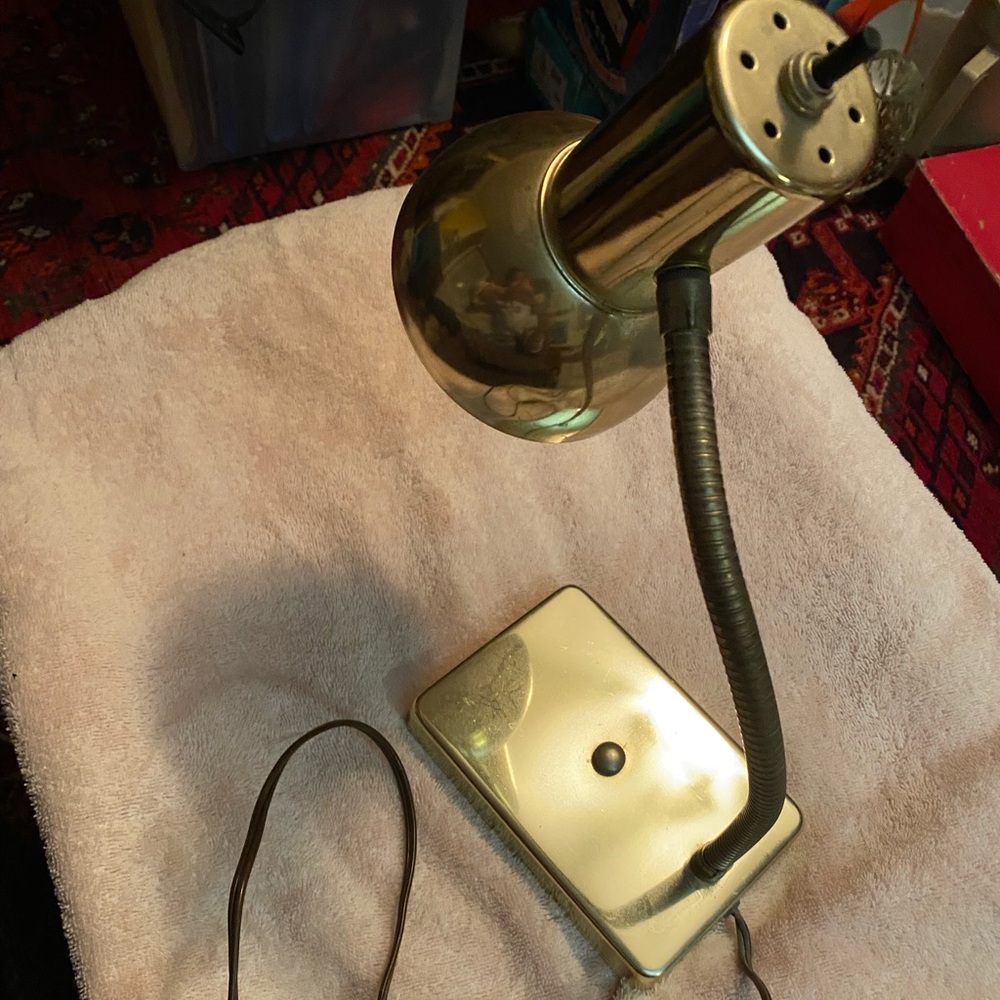 70’s Adjustable Bendy Lamp Gold Tone with Rectangle Base
